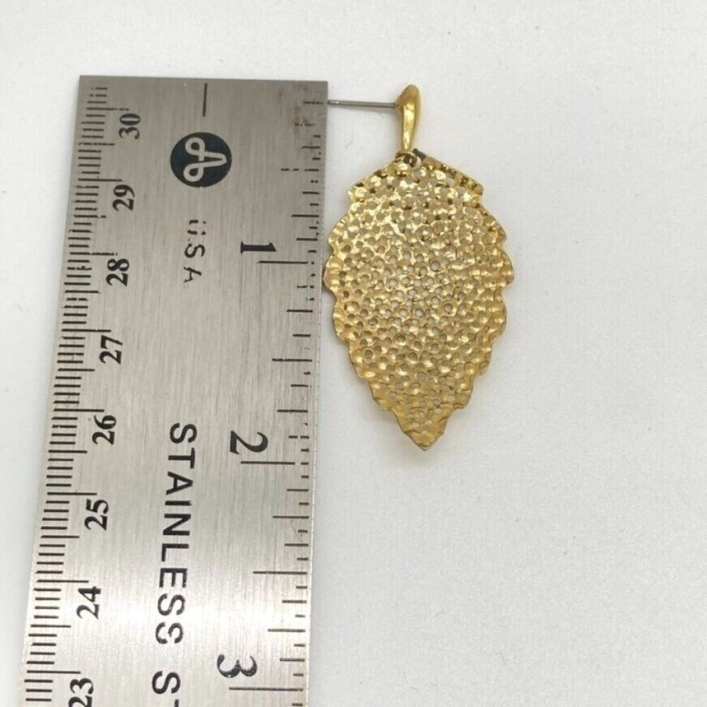 Vintage Leaf Dangle 2" Earrings Gold Tone Filigree Modernist - Picture 6 of 7